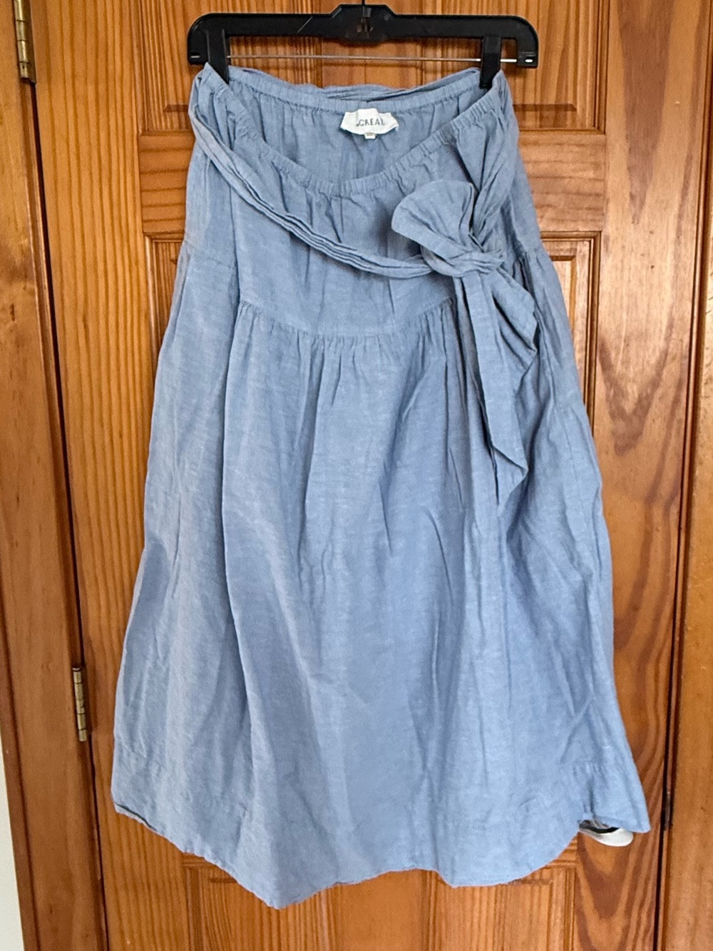 The Great. Light Blue Chambray Tie-Waist Midi Skirt, Size Large (3)